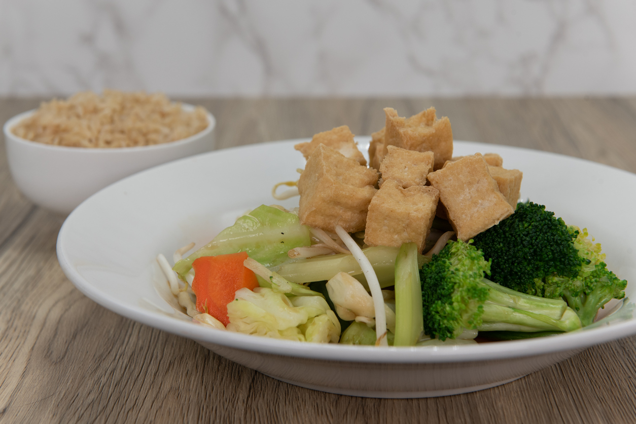 Vegetarian Vermicelli Bowl with Mock Duck or Tofu - Vietnamese Noodle Dish at Tu Do Deli Lake Worth Beach FL